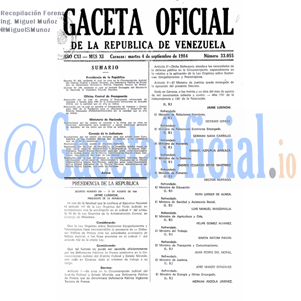 Gaceta Oficial 33055 del 4 Septiembre 1984