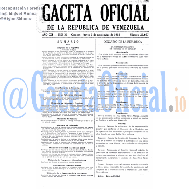Gaceta Oficial 33057 del 6 Septiembre 1984