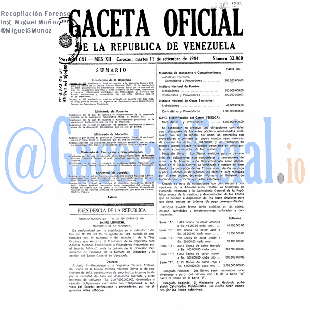 Gaceta Oficial 33060 del 11 Septiembre 1984