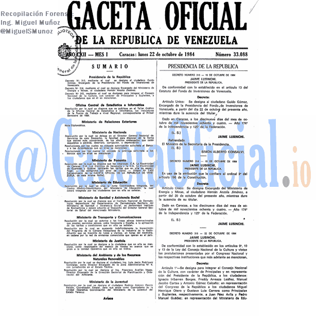 Gaceta Oficial 33088 del 22 Octubre 1984