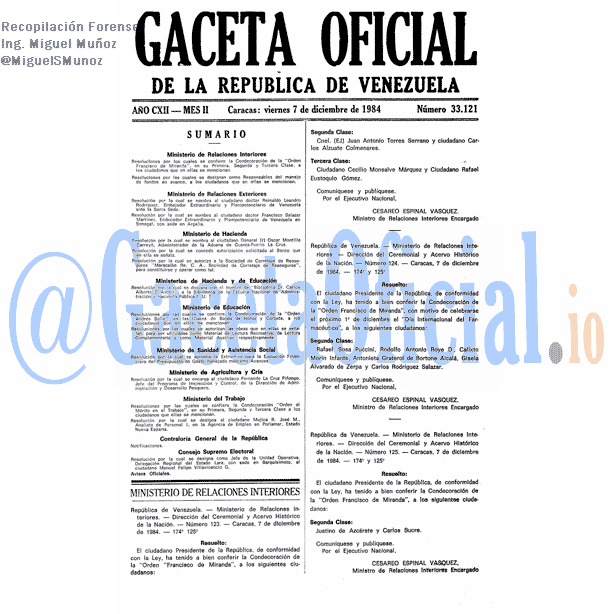 Gaceta Oficial 33121 del 7 Diciembre 1984