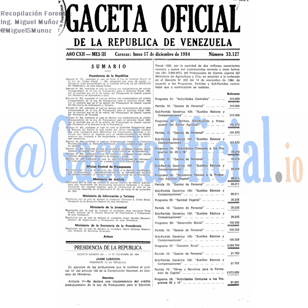 Gaceta Oficial 33127 del 17 Diciembre 1984