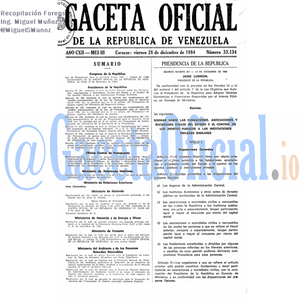 Gaceta Oficial 33134 del 28 Diciembre 1984