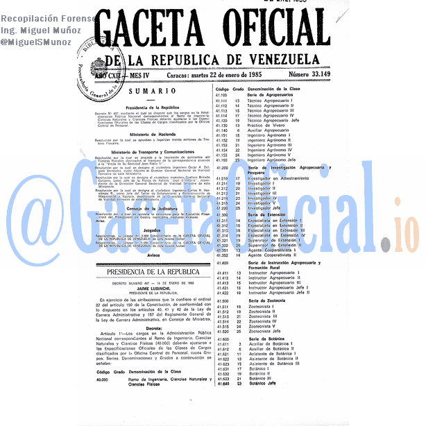 Gaceta Oficial 33149 del 22 Enero 1985