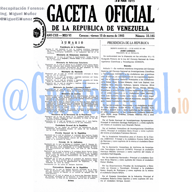 Gaceta Oficial 33185 del 15 Marzo 1985