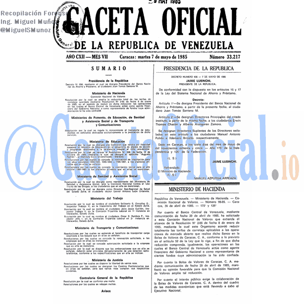 Gaceta Oficial 33217 del 7 Mayo 1985