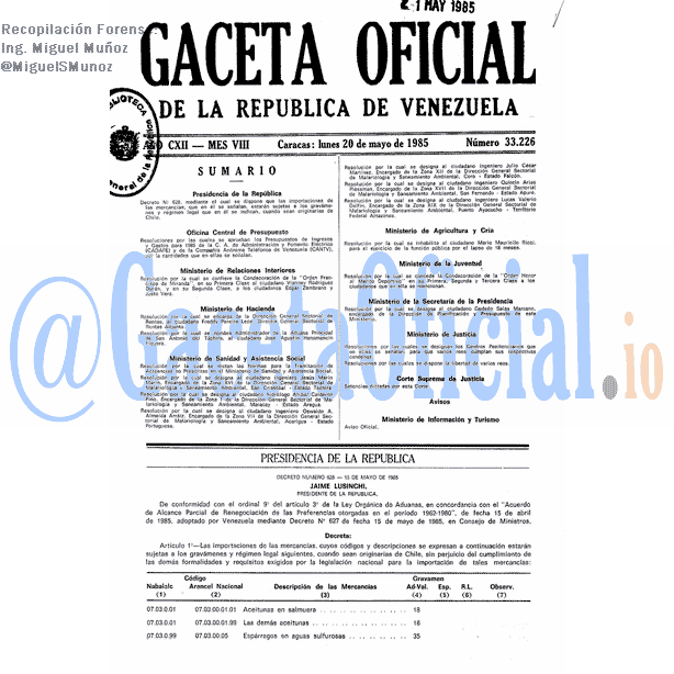 Gaceta Oficial 33226 del 20 Mayo 1985