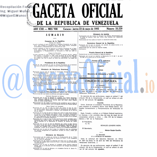 Gaceta Oficial 33229 del 23 Mayo 1985