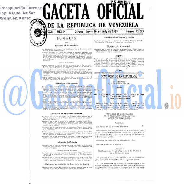 Gaceta Oficial 33249 del 20 Junio 1985