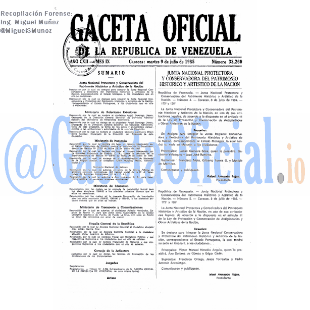 Gaceta Oficial 33260 del 9 Julio 1985