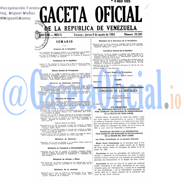 Gaceta Oficial 33281 del 8 Agosto 1985