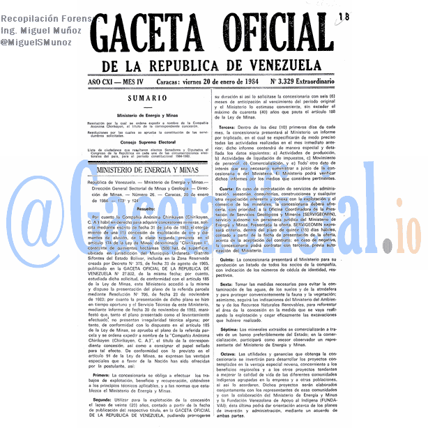 Gaceta Oficial 3329 del 20 Enero 1984