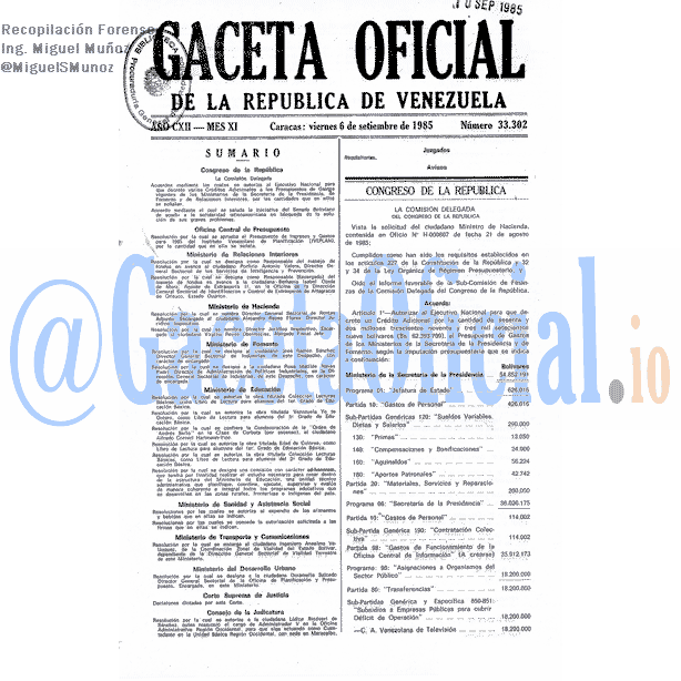 Gaceta Oficial 33302 del 6 Septiembre 1985