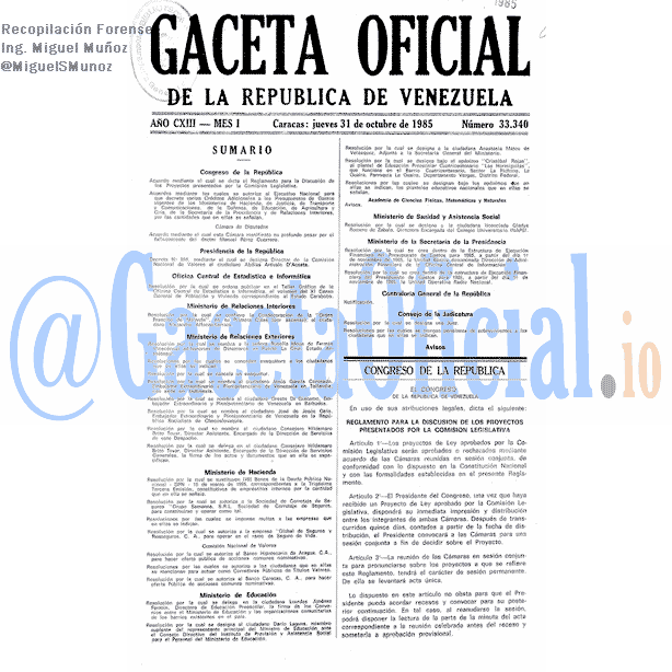 Gaceta Oficial 33340 del 21 Octubre 1985