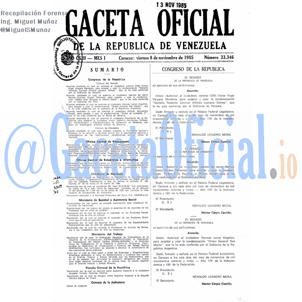 Gaceta Oficial 33346 del 8 Noviembre 1985