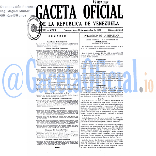 Gaceta Oficial 33352 del 18 Noviembre 1985