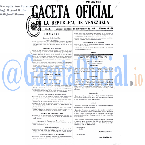Gaceta Oficial 33359 del 27 Noviembre 1985