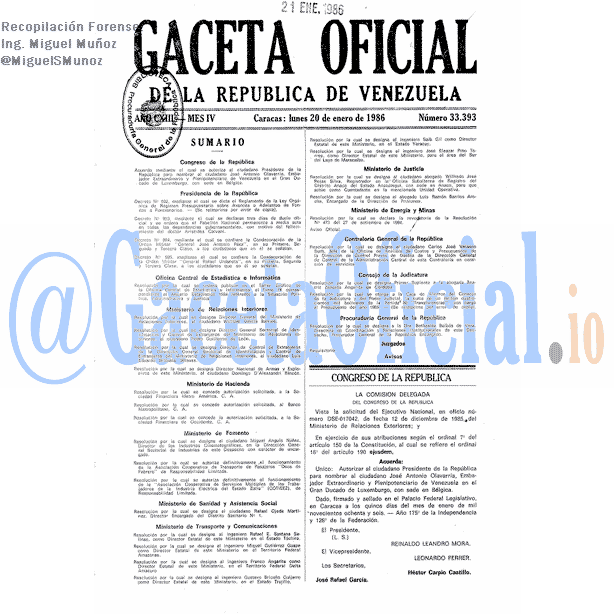 Gaceta Oficial 33393 del 20 Enero 1986