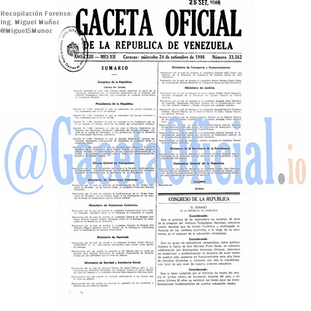 Gaceta Oficial 33562 del 24 Septiembre 1986