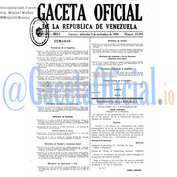 Gaceta Oficial 33591 del 5 Noviembre 1986