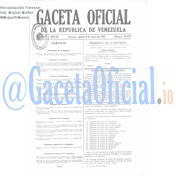 Gaceta Oficial 33631 del 6 Enero 1987