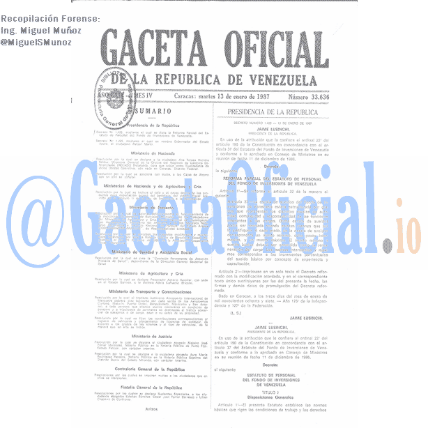 Gaceta Oficial 33636 del 13 Enero 1987