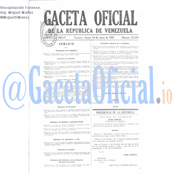 Gaceta Oficial 33639 del 16 Enero 1987