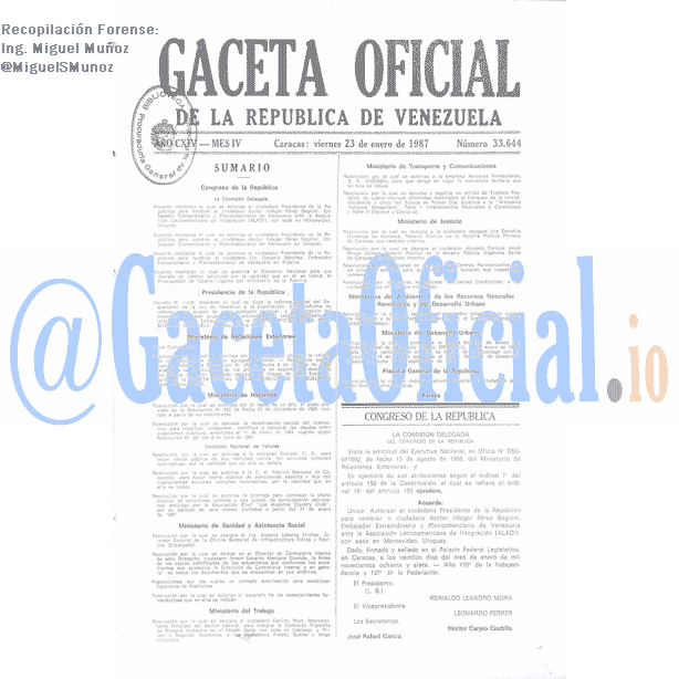 Gaceta Oficial 33644 del 23 Enero 1987