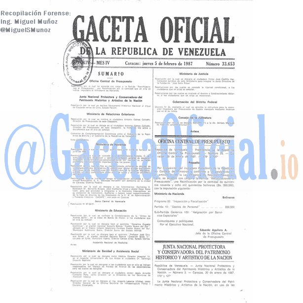 Gaceta Oficial 33653 del 5 Febrero 1987