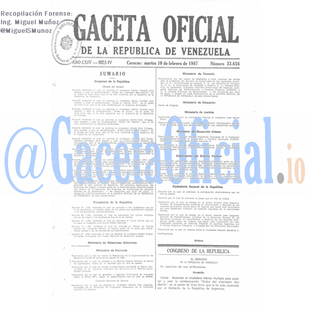 Gaceta Oficial 33656 del 10 Febrero 1987