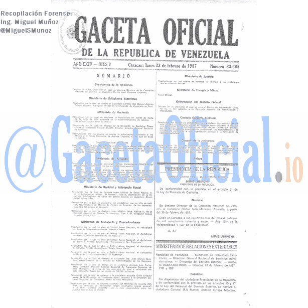 Gaceta Oficial 33665 del 23 Febrero 1987