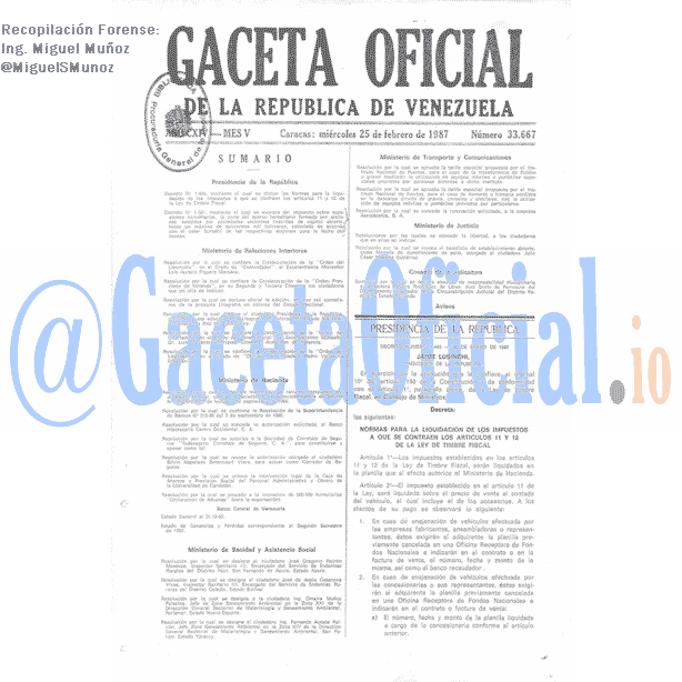 Gaceta Oficial 33667 del 25 Febrero 1987