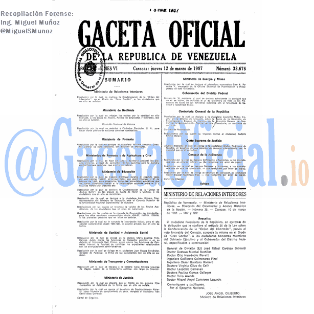 Gaceta Oficial 33676 del 12 Marzo 1987