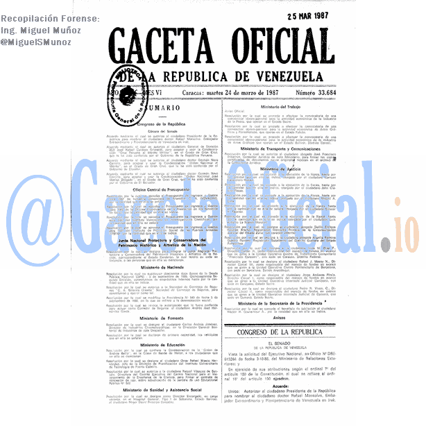 Gaceta Oficial 33684 del 24 Marzo 1987