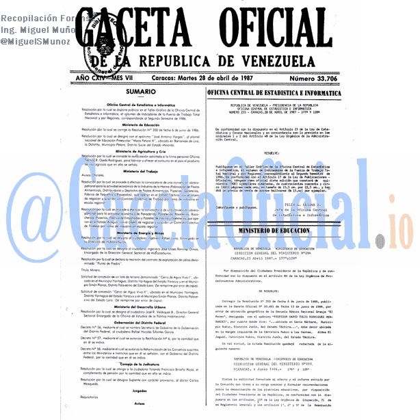 Gaceta Oficial 33706 del 28 Abril 1987