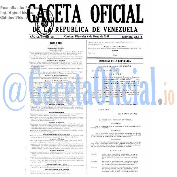 Gaceta Oficial 33711 del 6 Mayo 1987