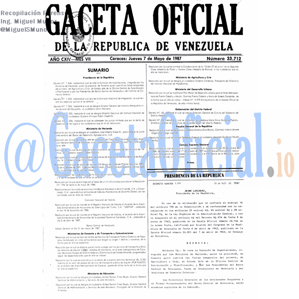 Gaceta Oficial 33712 del 7 Mayo 1987
