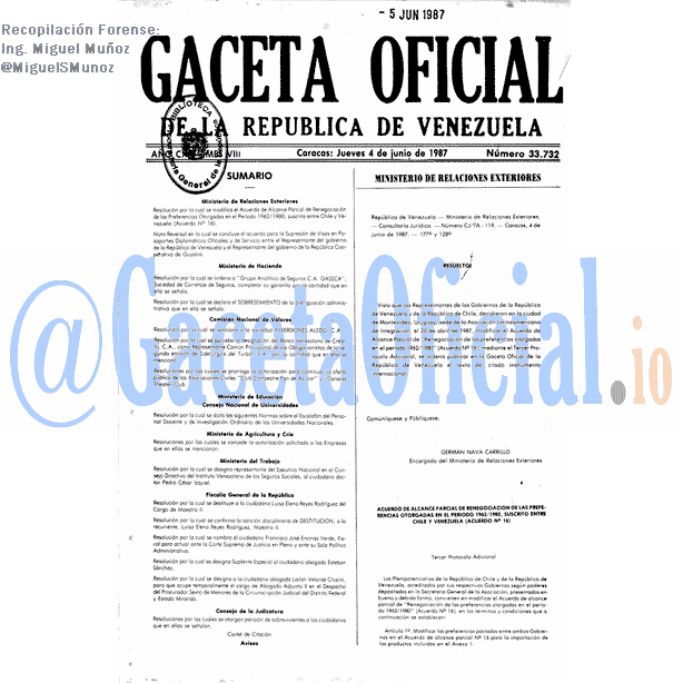 Gaceta Oficial 33732 del 4 Junio 1987