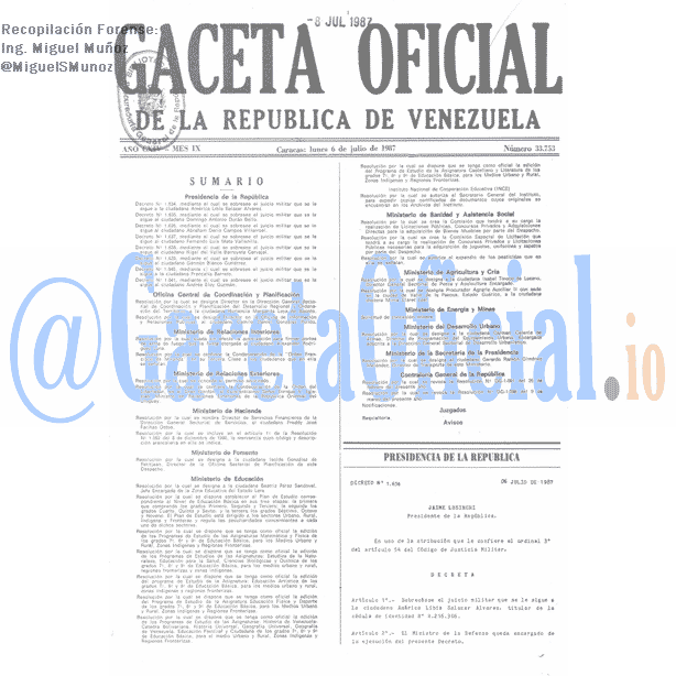 Gaceta Oficial 33753 del 6 Julio 1987