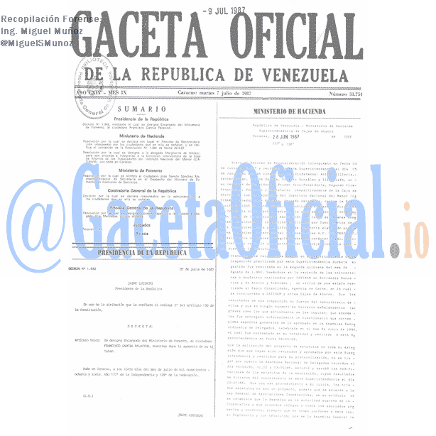 Gaceta Oficial 33754 del 7 Julio 1987