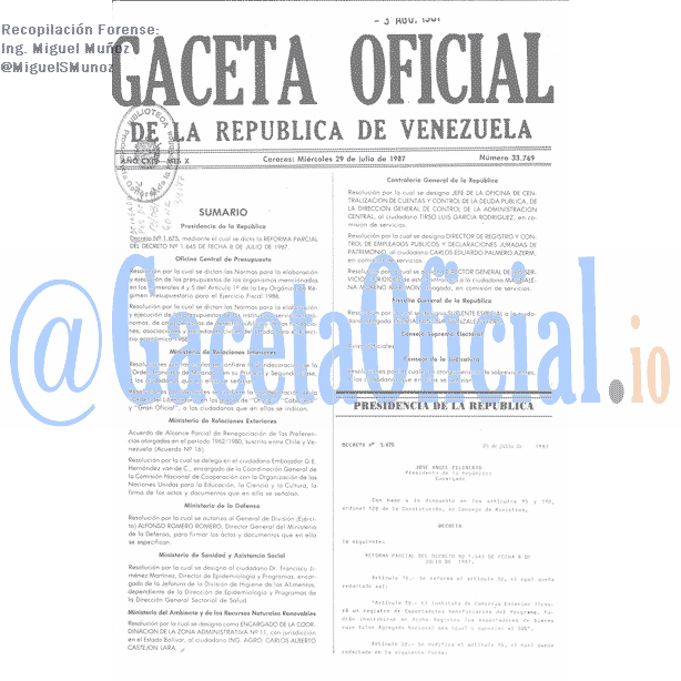 Gaceta Oficial 33769 del 29 Julio 1987