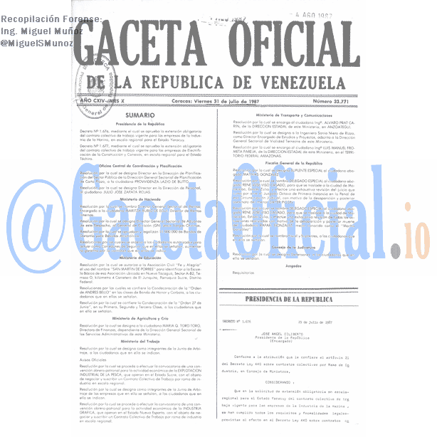Gaceta Oficial 33771 del 31 Julio 1987