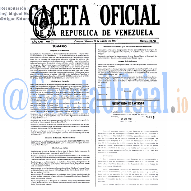 Gaceta Oficial 33786 del 21 Agosto 1987