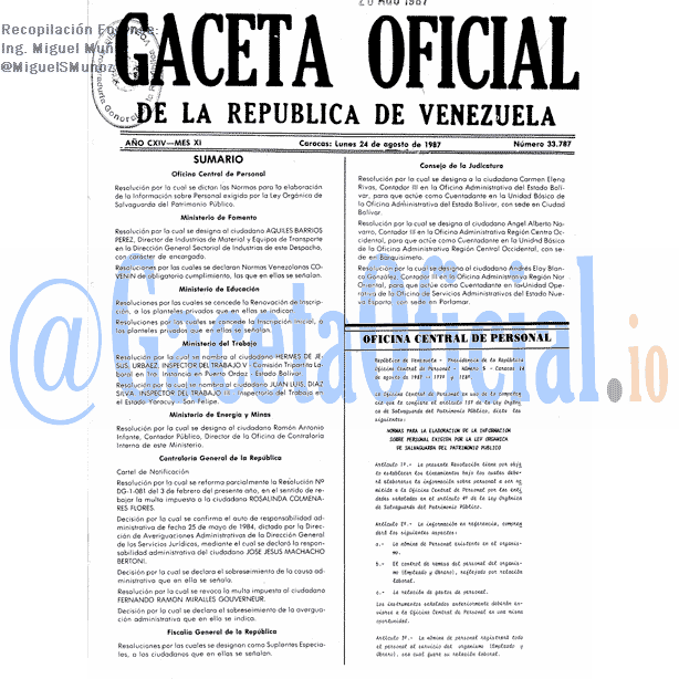 Gaceta Oficial 33787 del 24 Agosto 1987