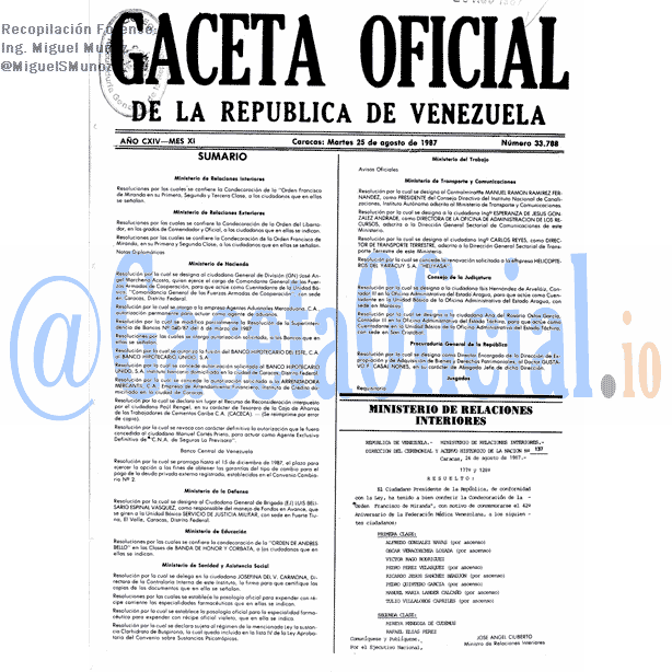 Gaceta Oficial 33788 del 25 Agosto 1987