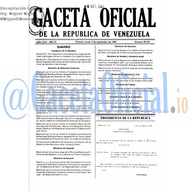 Gaceta Oficial 33797 del 7 Septiembre 1987
