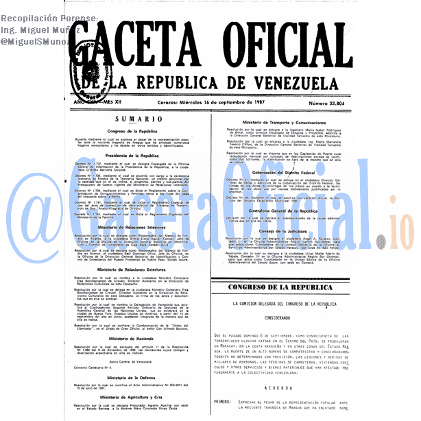 Gaceta Oficial 33804 del 16 Septiembre 1987