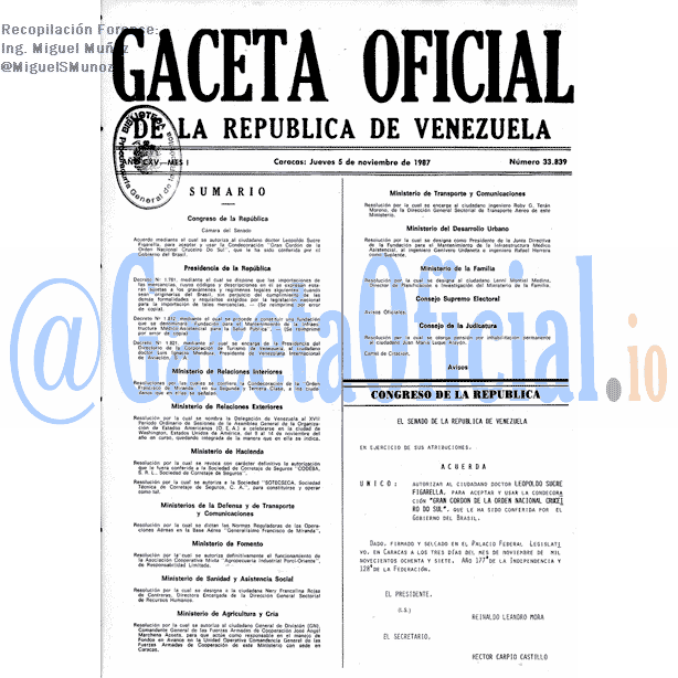 Gaceta Oficial 33839 del 5 Noviembre 1987