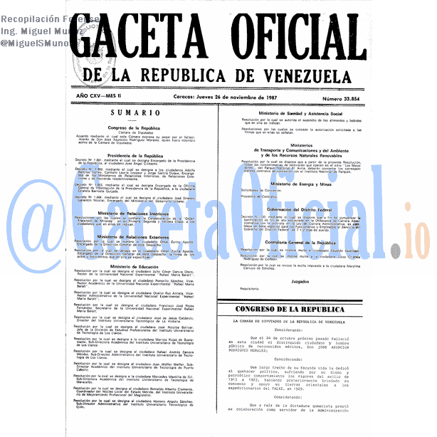 Gaceta Oficial 33854 del 26 Noviembre 1987