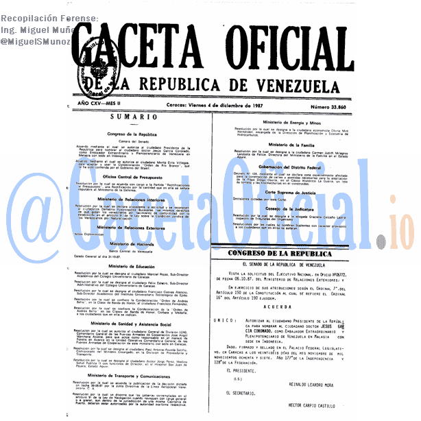 Gaceta Oficial 33860 del 4 Diciembre 1987